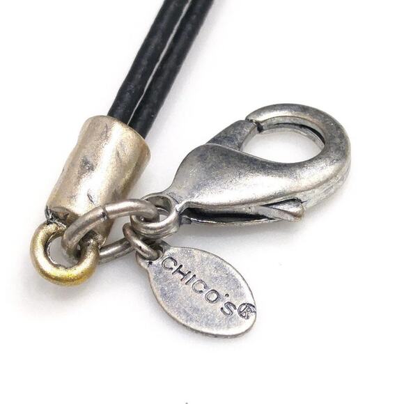 Chico's Long Gold Silver Hammered Pendant Necklace, Black Leather Cords, 35 Inch - Picture 7 of 11